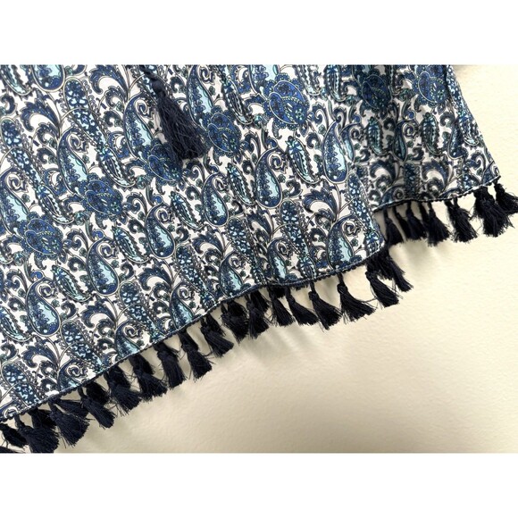 NWT French Curve Blue Paisley Cotton tunic Blouse Lightweight Sz S Tassels Top - Picture 6 of 7